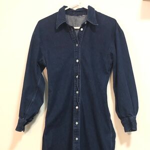 Dark Denim Midi Button Front Long Sleeve Cabincore Classic Lauren-esque Medium